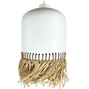 Lampe suspendue en terre cuite blanche avec franges naturel…