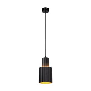 Lampe suspendue, noir & doré, métal, rond