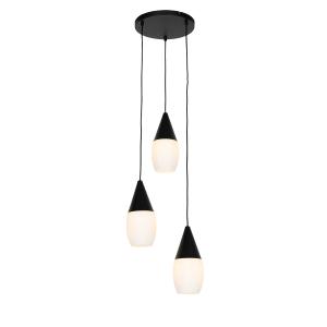 Lampe suspendue noire moderne avec 3 lumières verre opale