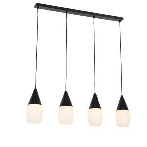 Lampe suspendue noire moderne avec 4 lumières verre opale