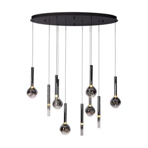 Lampe suspendue ovale en métal et verre avec 10 ampoules
