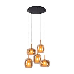 Lampe suspendue ronde design en métal noire et ambre