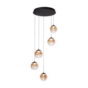 Lampe suspendue ronde en métal et verre avec 5 ampoules