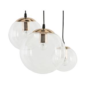 Lampe suspension 3 ampoules transparente dorée