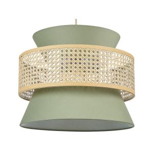 Lampe suspension en rotin vert et naturel