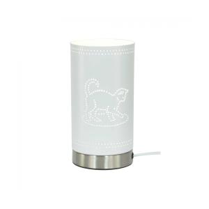 Lampe tactile motif chat en métal perforé blanc