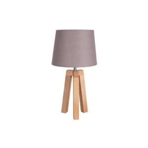 Lampe trépied bois abat-jour en coton gris