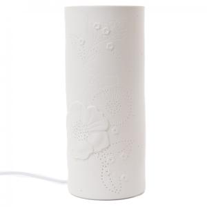 Lampe tube fleur grand modèle blanc en porcelaine H28