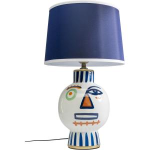 Lampe visage en porcelaine blanche et bleue