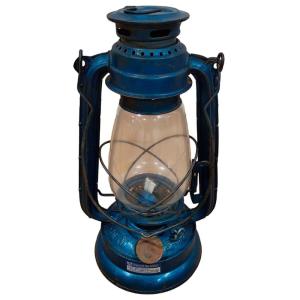 Lanterne artisanale en métal bleu 18x18x32