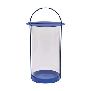 Lanterne bleu en métal et en verre Ø25xH48cm