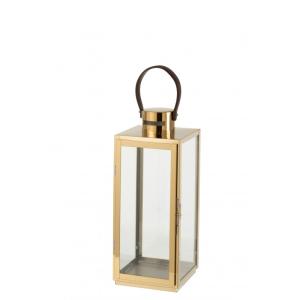 Lanterne carrée métal/verre or H52cm