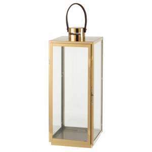 Lanterne carrée métal/verre or H65cm