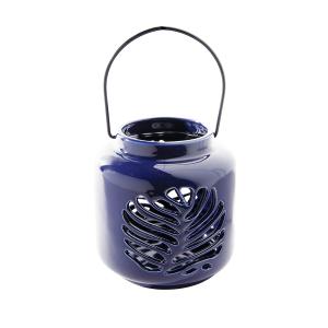 Lanterne décorative en porcelaine bleu foncé H12