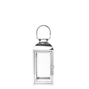 Lanterne décorative en verre et acier argenté brillant H35