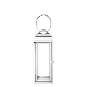 Lanterne décorative en verre et acier argenté brillant H43
