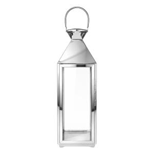 Lanterne décorative en verre et acier argenté brillant H55