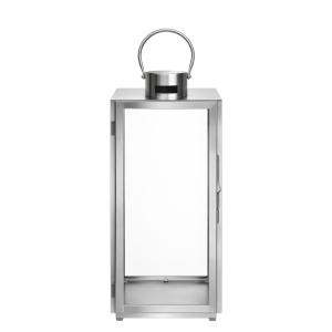 Lanterne décorative en verre et acier argenté brossé H25