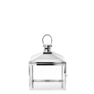 Lanterne décorative en verre et acier argenté brossé H39