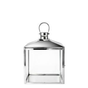 Lanterne décorative en verre et acier argenté brossé H50