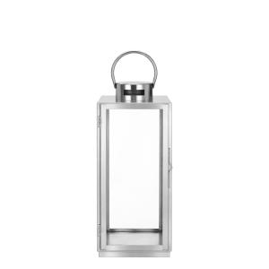 Lanterne décorative en verre et acier doré brossé H39