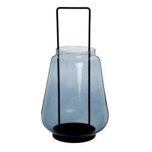Lanterne en verre bleu et métal noir