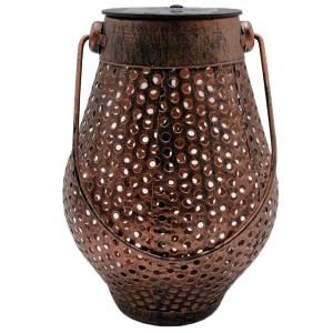 Lanterne solaire décorative Acier Marron H17cm