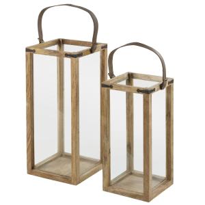 Lanternes en bois de manguier et cuir (x2)