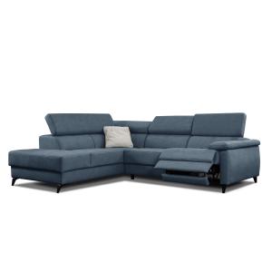Le canapé d'angle gauche 5 places bleu avec une relaxation
