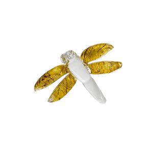 Libellule décorative en verre soufflé dorée et blanche H15…