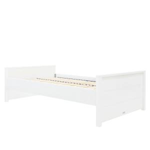 Lit 120x200 avec tête de lit basse blanc en MDF et hêtre