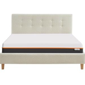 Lit 140x190 en tissu bouclé beige   Matelas double confort