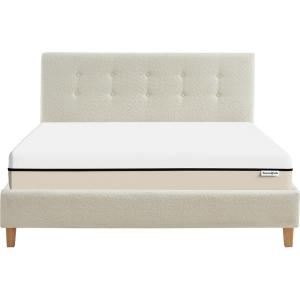 Lit 140x190 en tissu bouclé beige   Matelas Hybride