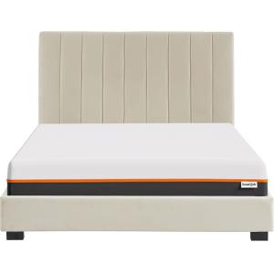 Lit 140x190 en velours beige   Matelas double confort