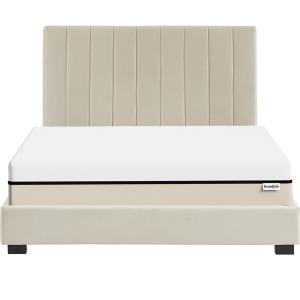 Lit 140x190 en velours beige   Matelas Hybride