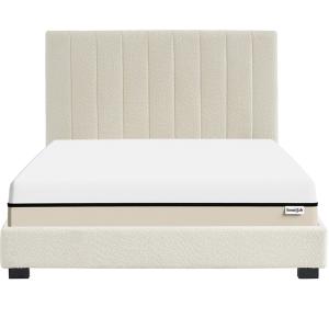 Lit 160x200 en tissu bouclé beige   Matelas Hybride