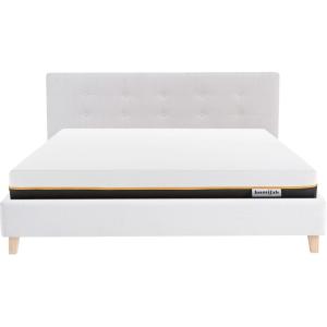 Lit adulte 140x190 en tissu beige   Matelas mémoire de form…
