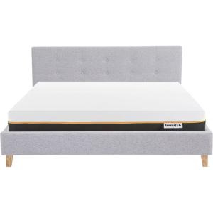 Lit adulte 140x190 en tissu gris chiné   Matelas mémoire de…