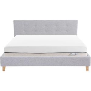 Lit adulte 140x190 en tissu gris chiné   Matelas ressorts e…