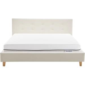 Lit adulte 140x190 en velours beige   Matelas ressorts ensa…