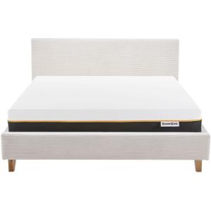 Lit adulte 140x190 en velours côtelé beige   Matelas mémoir…