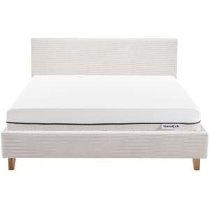Lit adulte 140x190 en velours côtelé beige   Matelas ressor…