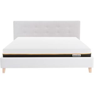 Lit adulte 160x200 en tissu beige   Matelas mémoire de form…