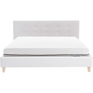 Lit adulte 160x200 en tissu beige   Matelas ressorts ensach…