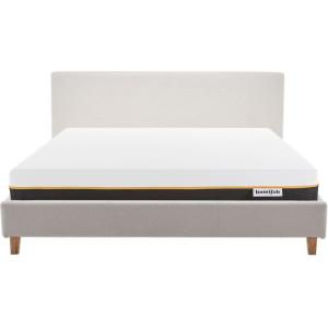 Lit adulte 160x200 en tissu bouclé beige   Matelas mémoire…