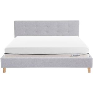 Lit adulte 160x200 en tissu gris chiné   Matelas ressorts e…