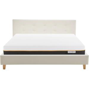 Lit adulte 160x200 en velours beige   Matelas mémoire de fo…