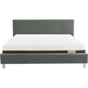 Lit adulte 160x200 en velours côtelé vert   Matelas mémoire…