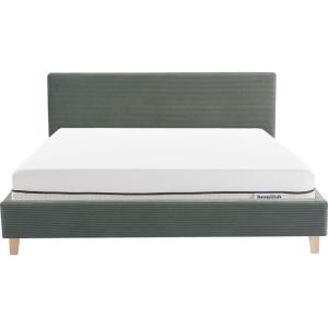 Lit adulte 160x200 en velours côtelé vert   Matelas ressort…