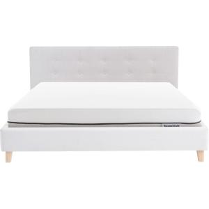 Lit adulte 180x200 en tissu beige   Matelas ressorts ensach…